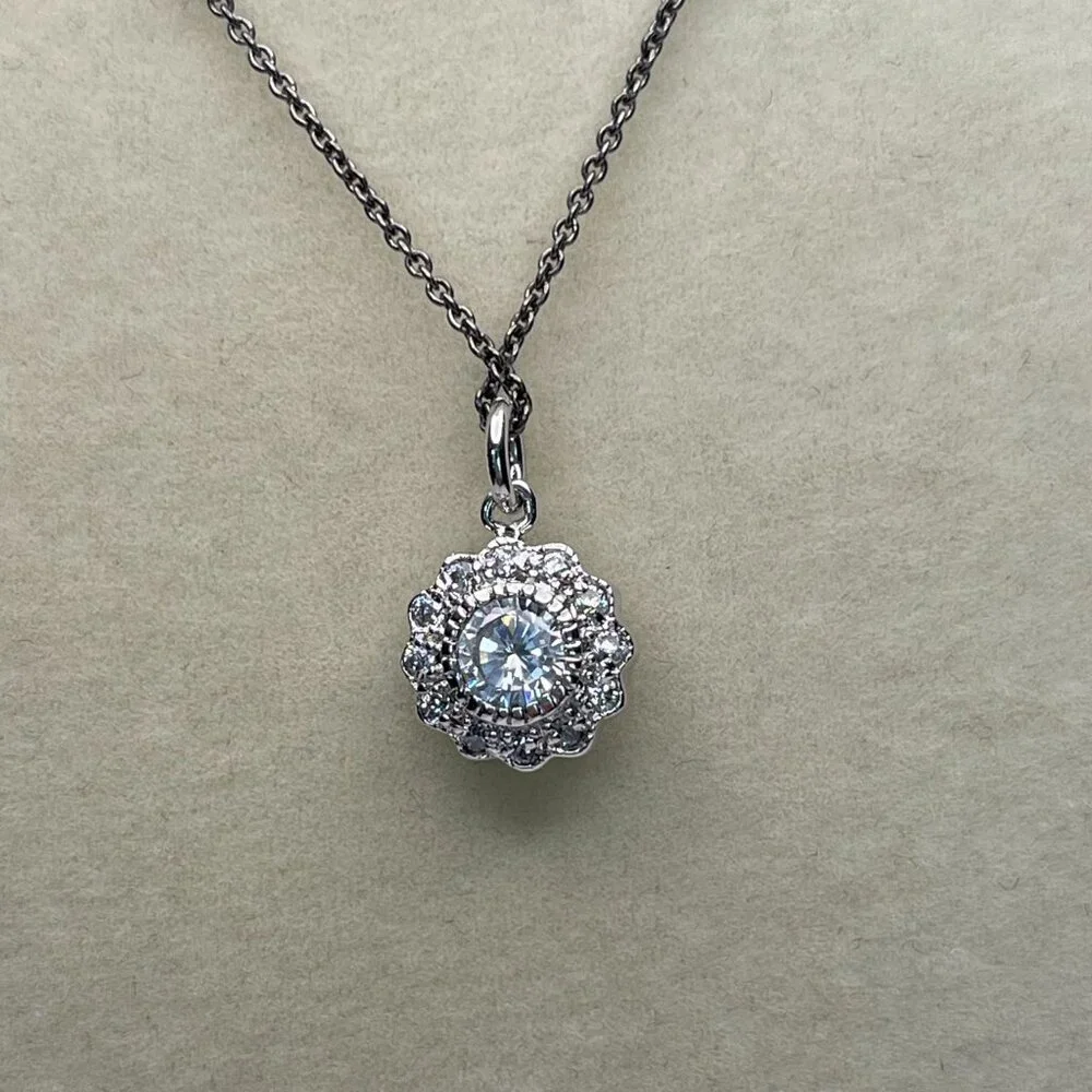 Freida Rothman Double-Sided Halo Pendant Necklace -CZ and Sterling Silver - NWOT - Picture 3 of 6